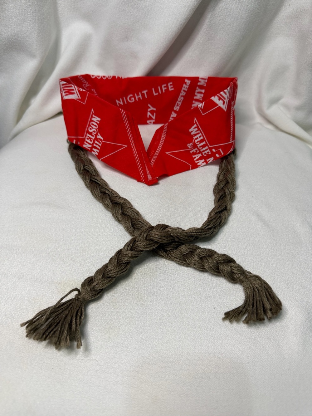 Official Willie Nelson Red Bandana Headband with Braids Novelty Costume